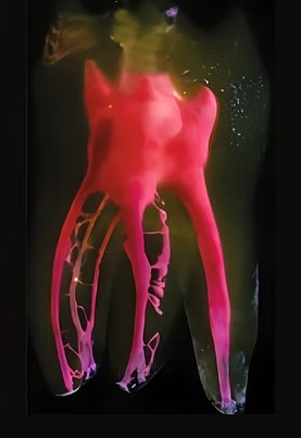 Cleared and dyed tooth specimen showing the complexity of the root canal system